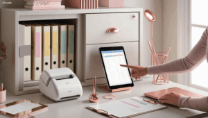 supplies to used to organize and reduce paper, scanner, label, binders