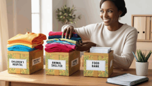 a woman donating things in boxes for tax deductions