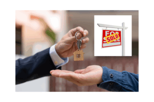 image of a hand giving keys to another hand indicating for sale and sold a house